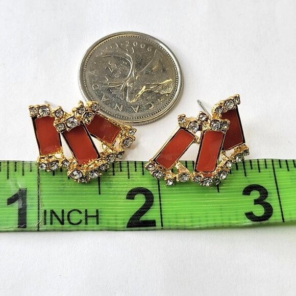 Orange Rectangle Small Earrings Mini Earrings - Picture 5 of 8